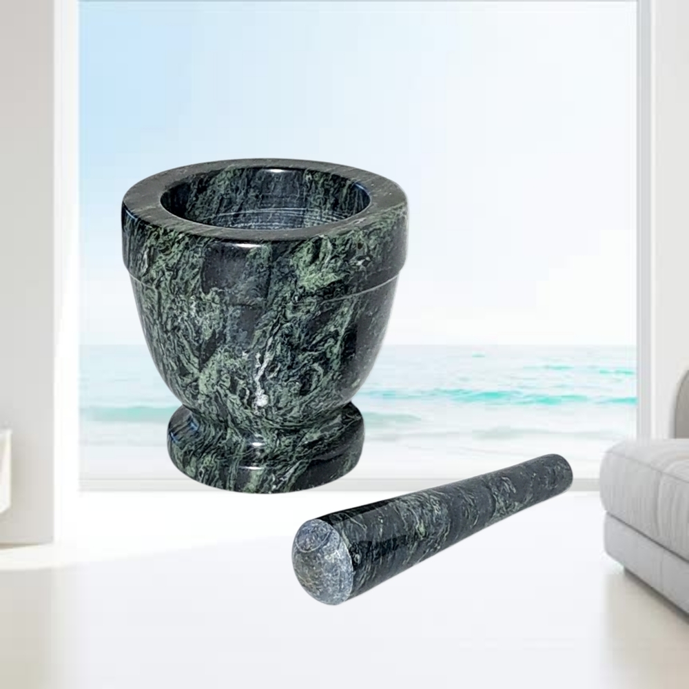 Black with Light Green Accdnts Marble Mortar and Pestle Set - Picture 4 of 6